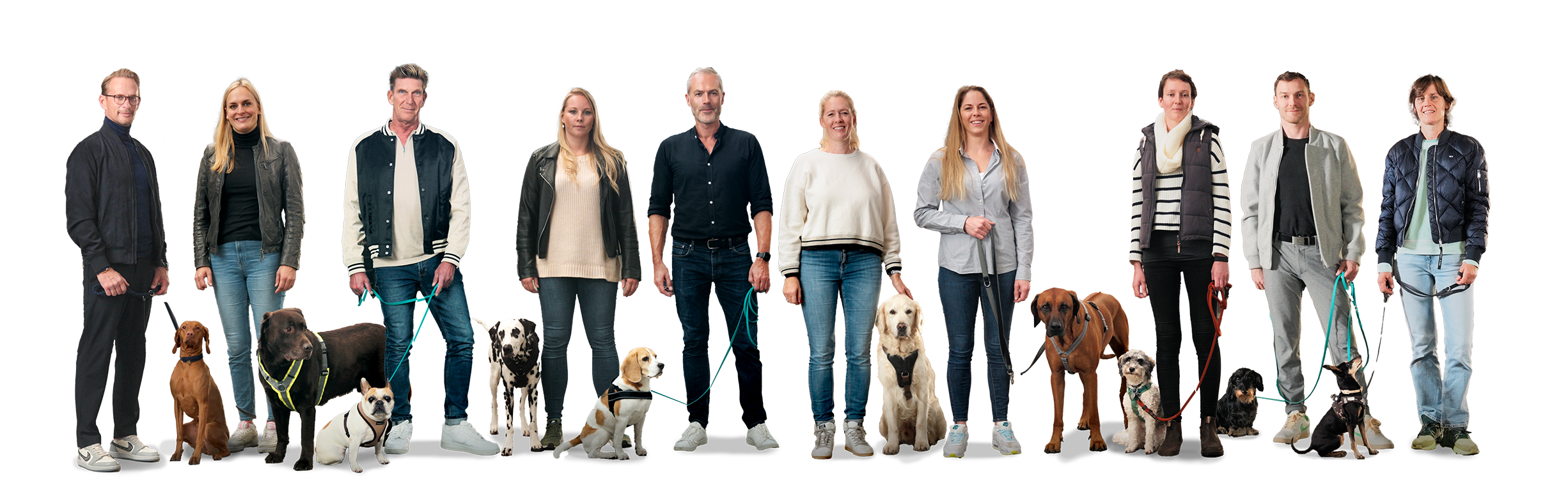 Verschiedene Mensch-Hund-Teams in der RUDEL.-App – reale Beispiele passend zur Hunderasse und Lebensphase
