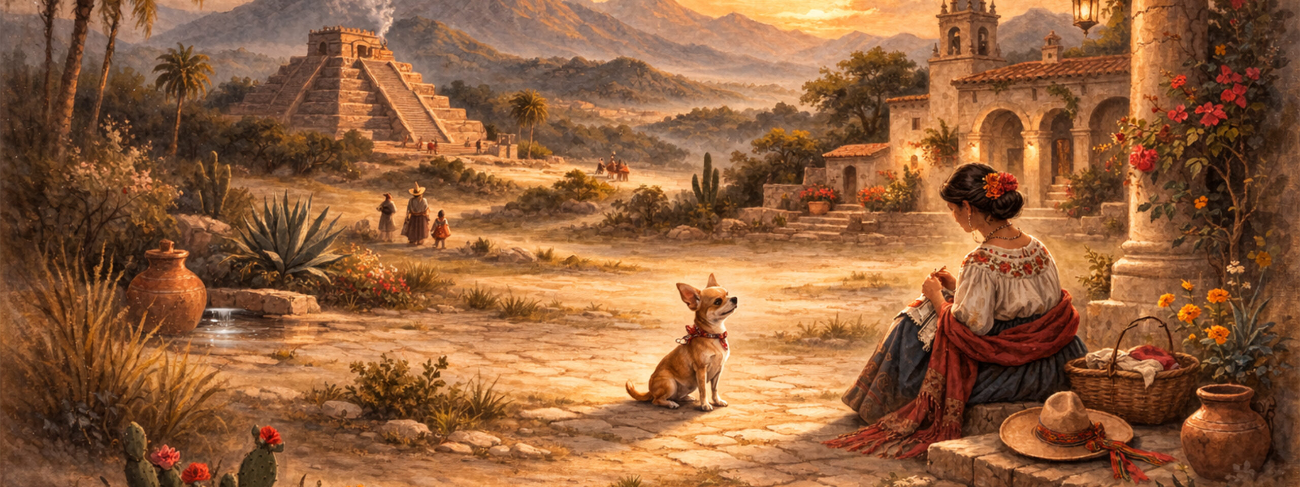 Gemälde zeigt Chihuahua bei der rassespezifischen Arbeit im Gelände