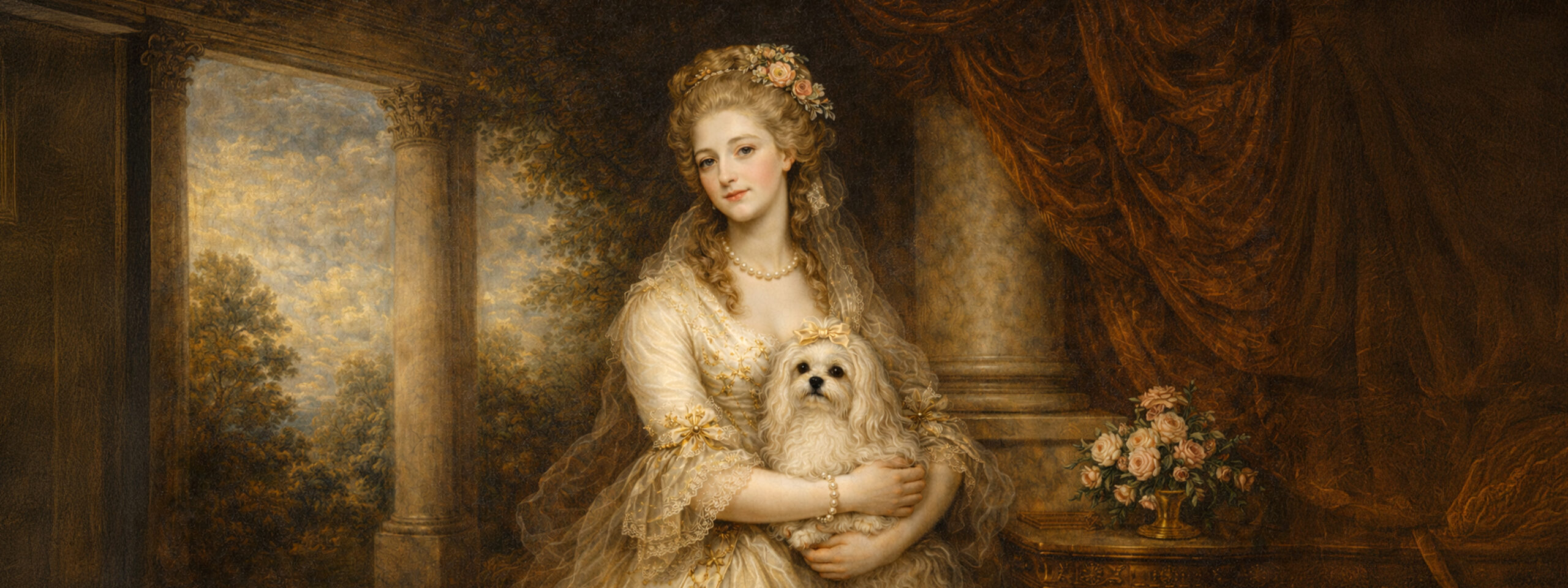 Gemälde zeigt Malteser auf dem Schoß einer Adligen
