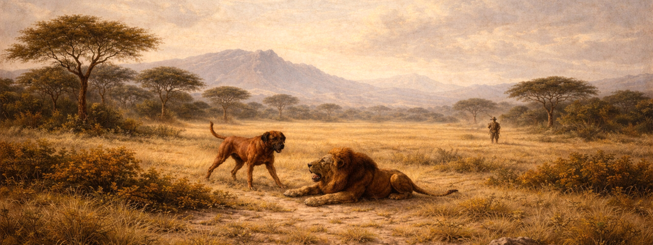 Gemälde zeigt Rdigeback bei der rassespezifischen Arbeit im Gelände