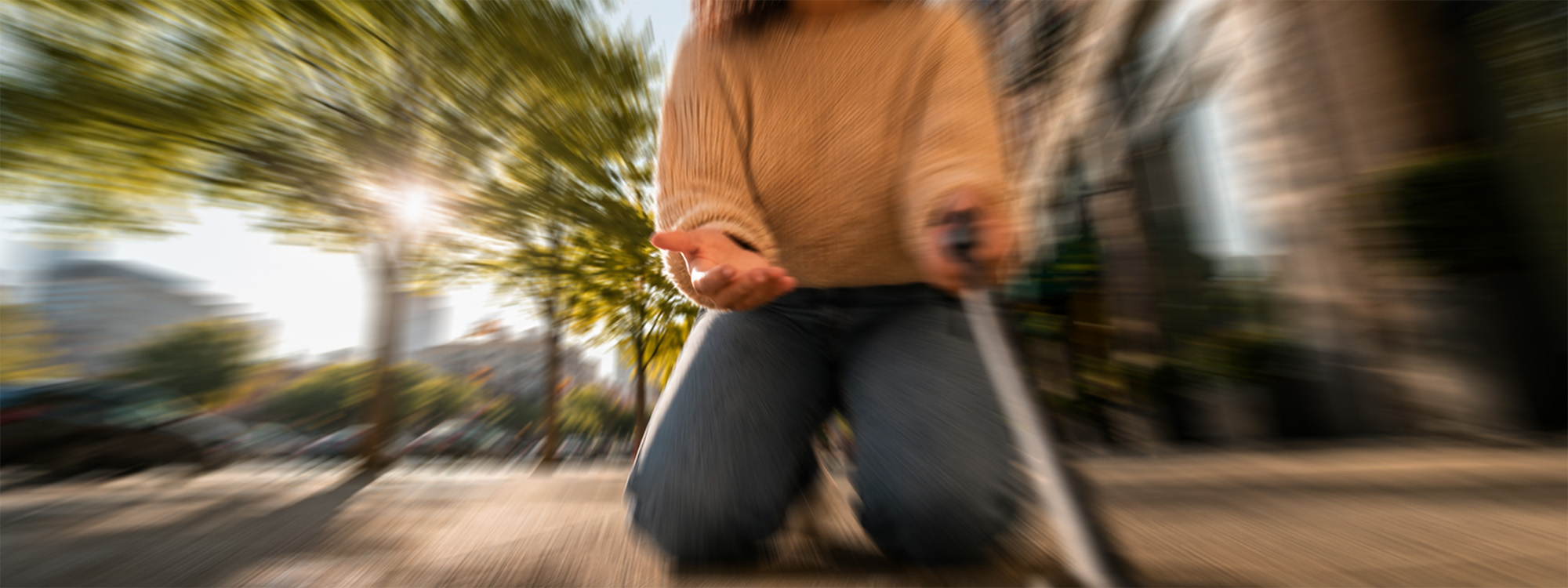Welpe springt Menschen draußen an die Hände und beißt