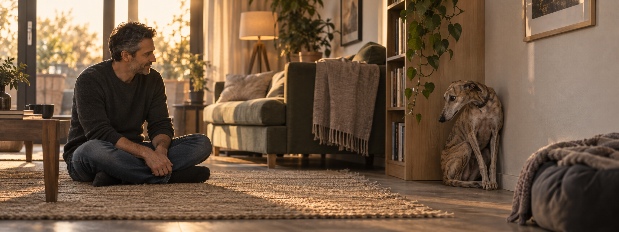 Mann sitzt nachdenklich mit einer Decke auf dem Sofa
