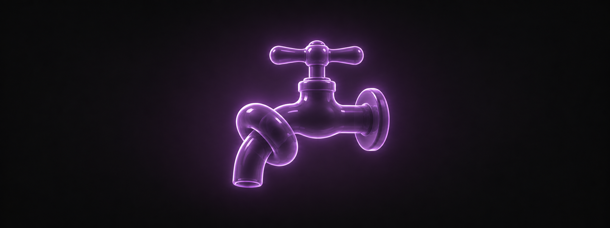 Eine leuchtend violette Illustration eines Wasserhahns mit einem geknickten Rohr
