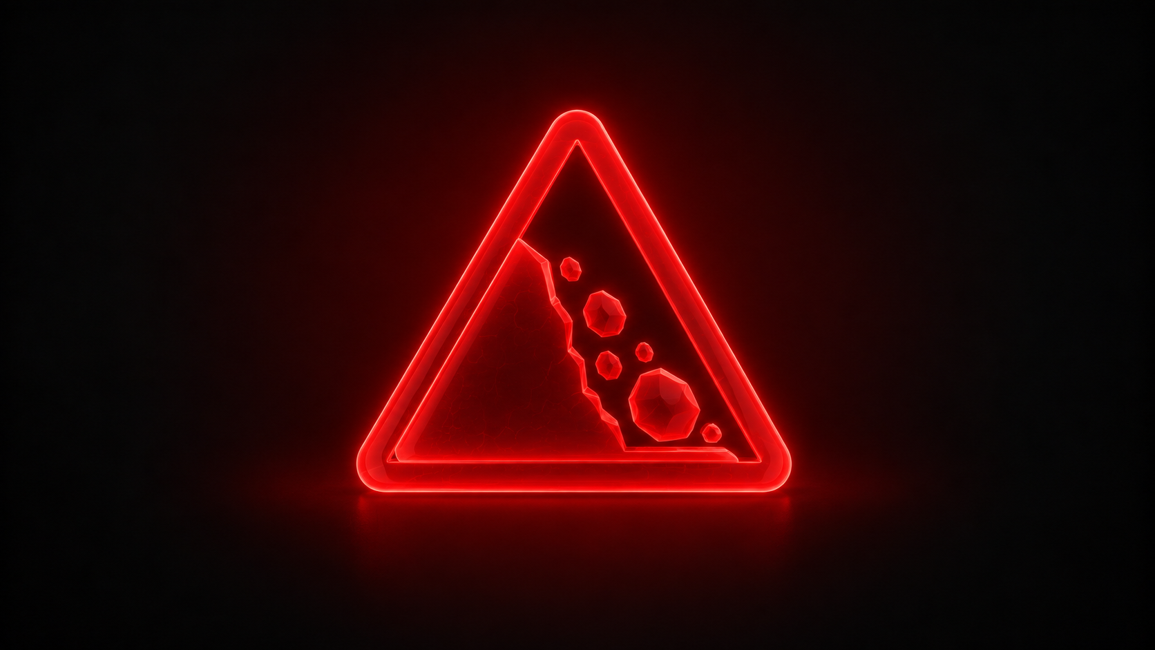 Eine leuchtend rote Illustration eines Warndreiecks mit einem Symbol für herabfallende Steine