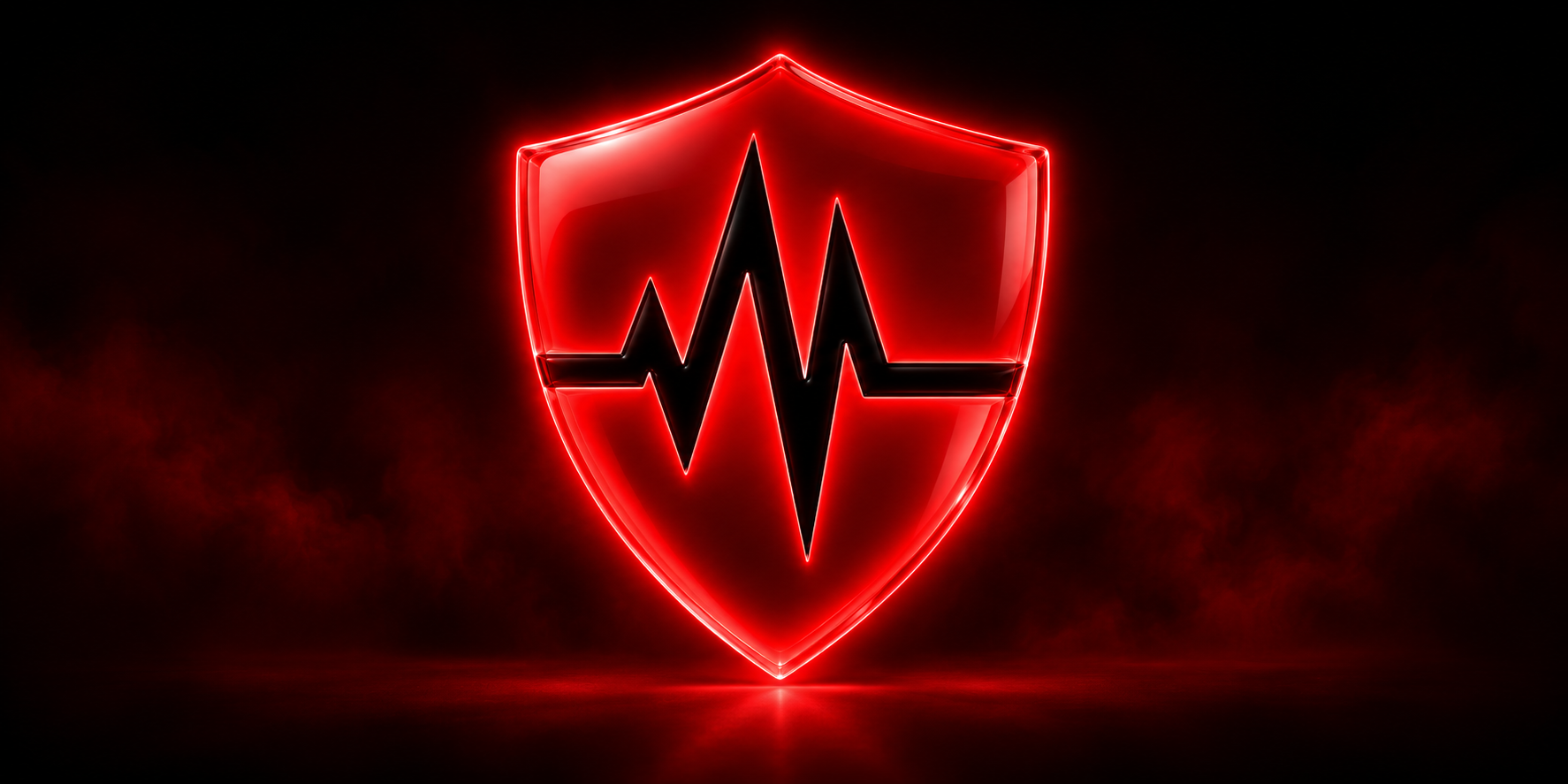 Ein leuchtend rotes Schild-Symbol mit einer schwarzen Herzschlag-Linie in der Mitte
